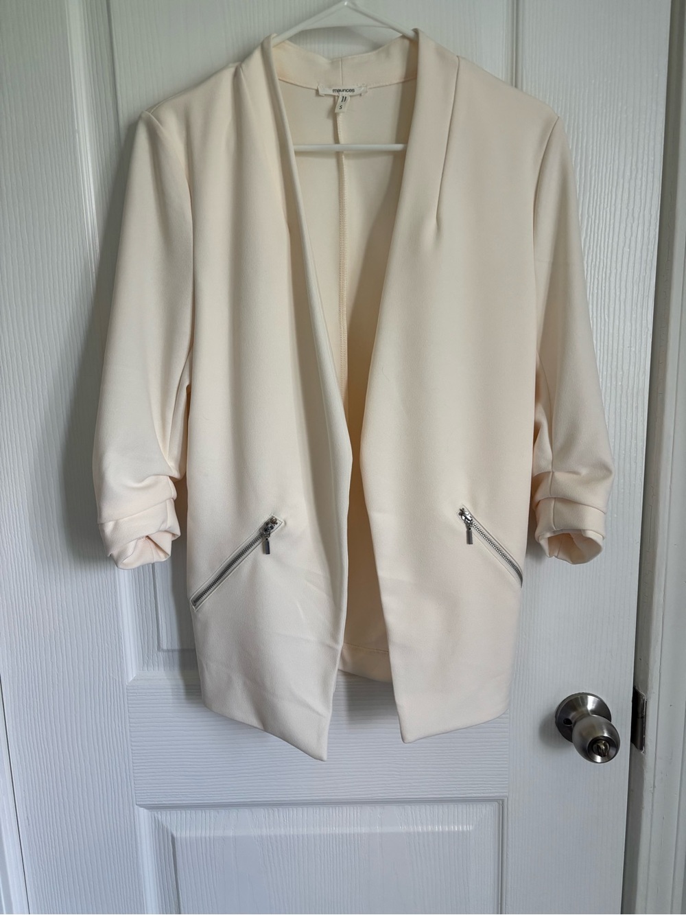 Maurices Cream Open-Front Blazer with Zip Pockets